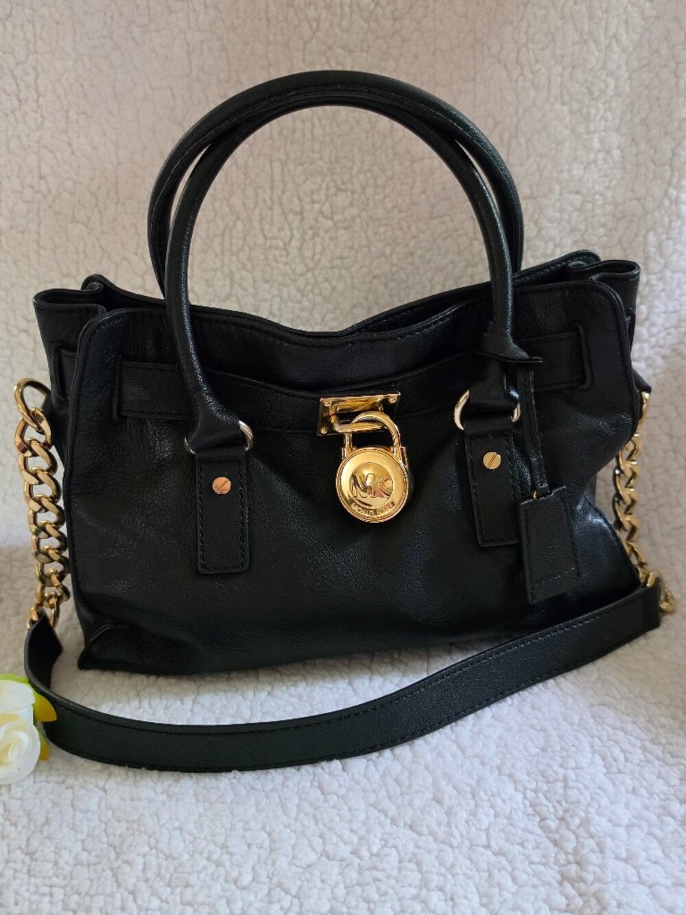 Michael Kors Authentic Black Large Leather Hamilton Tote Purse